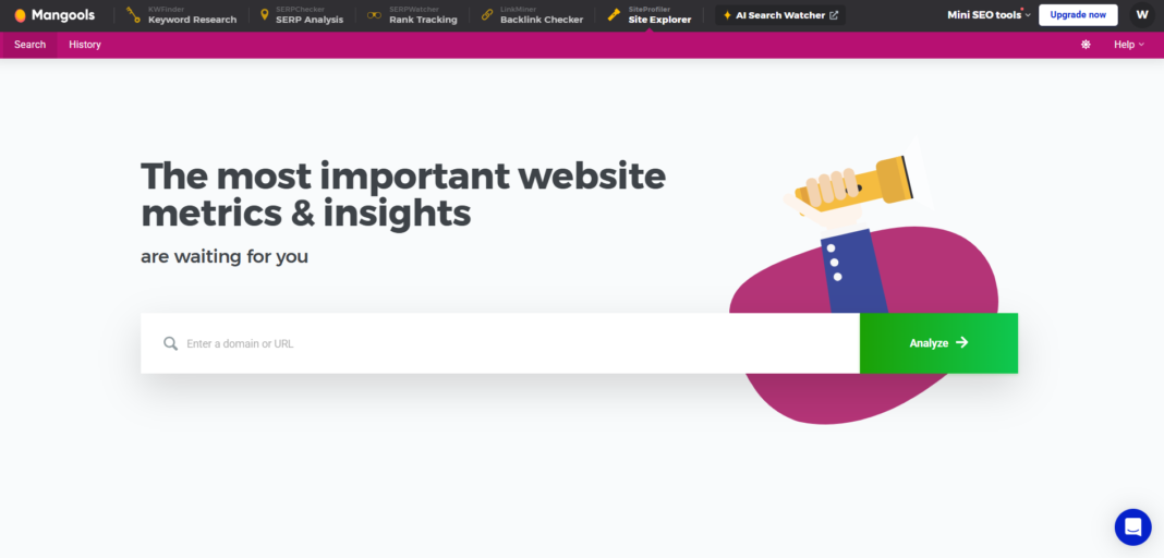 Mangools AI App site explorer