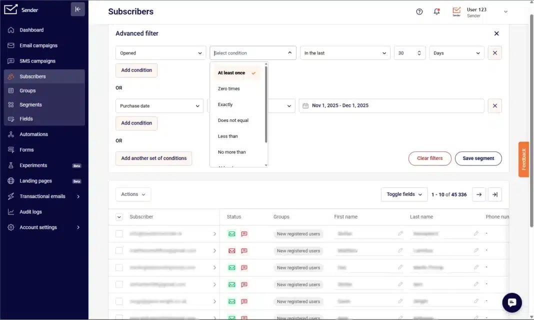 Sender-list-management-segmentation