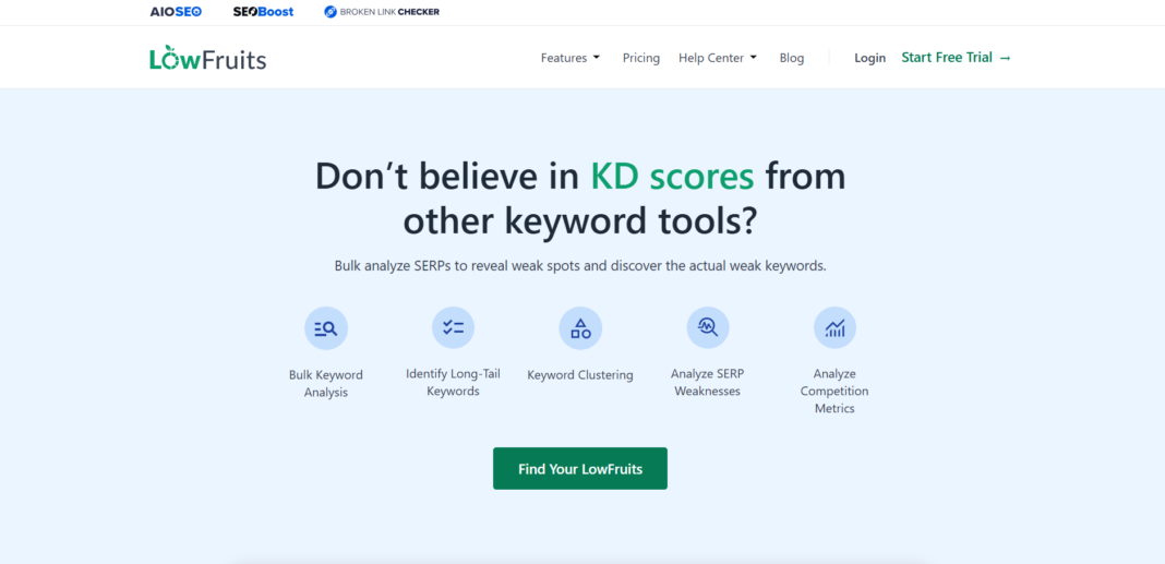 Lowfruits AI App Homepage