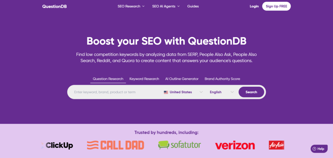 QuestionDB AI App homepage